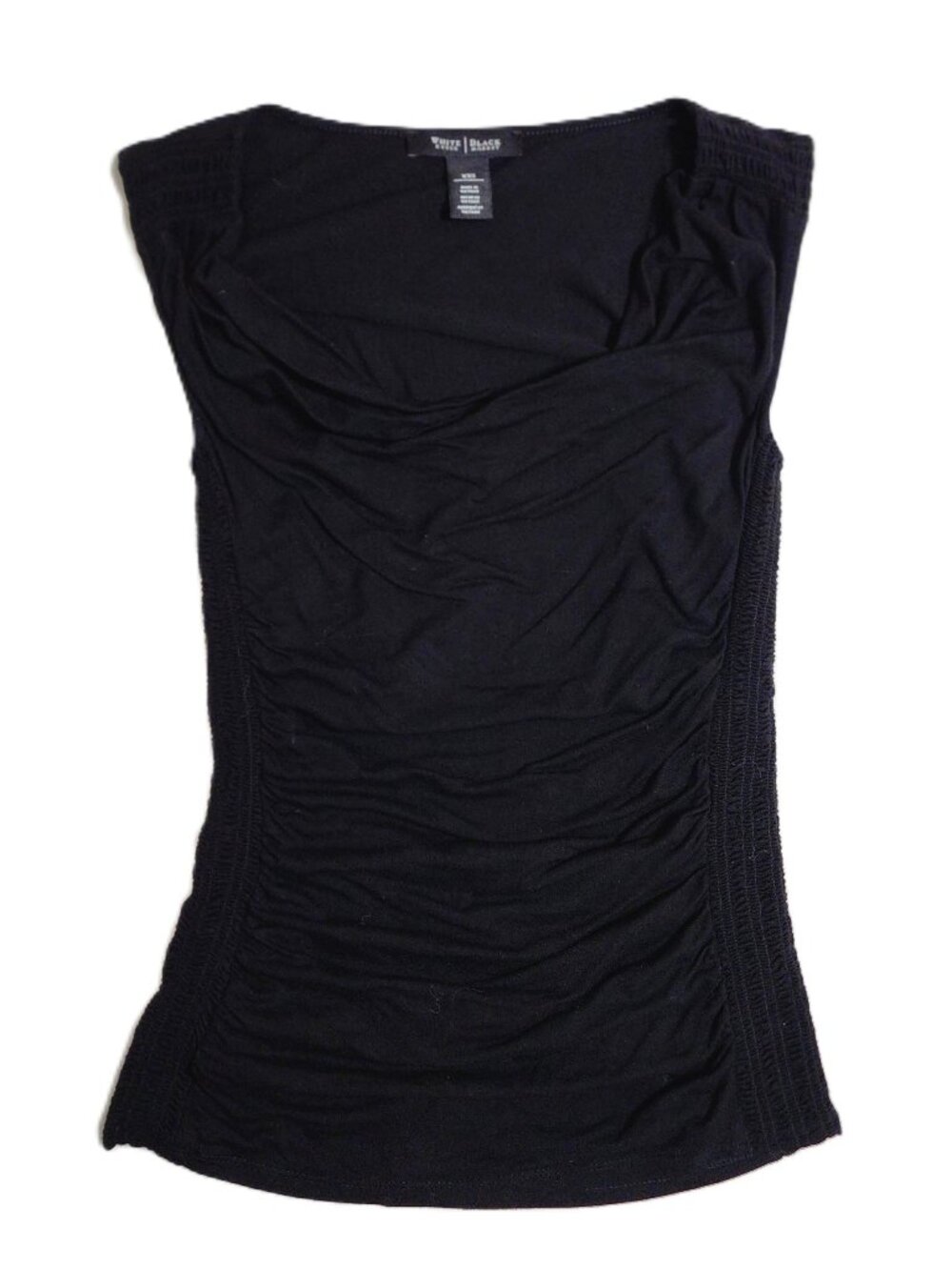 NWOT White House Black Market Cowl Neck Ruched Sides Black Top XXS